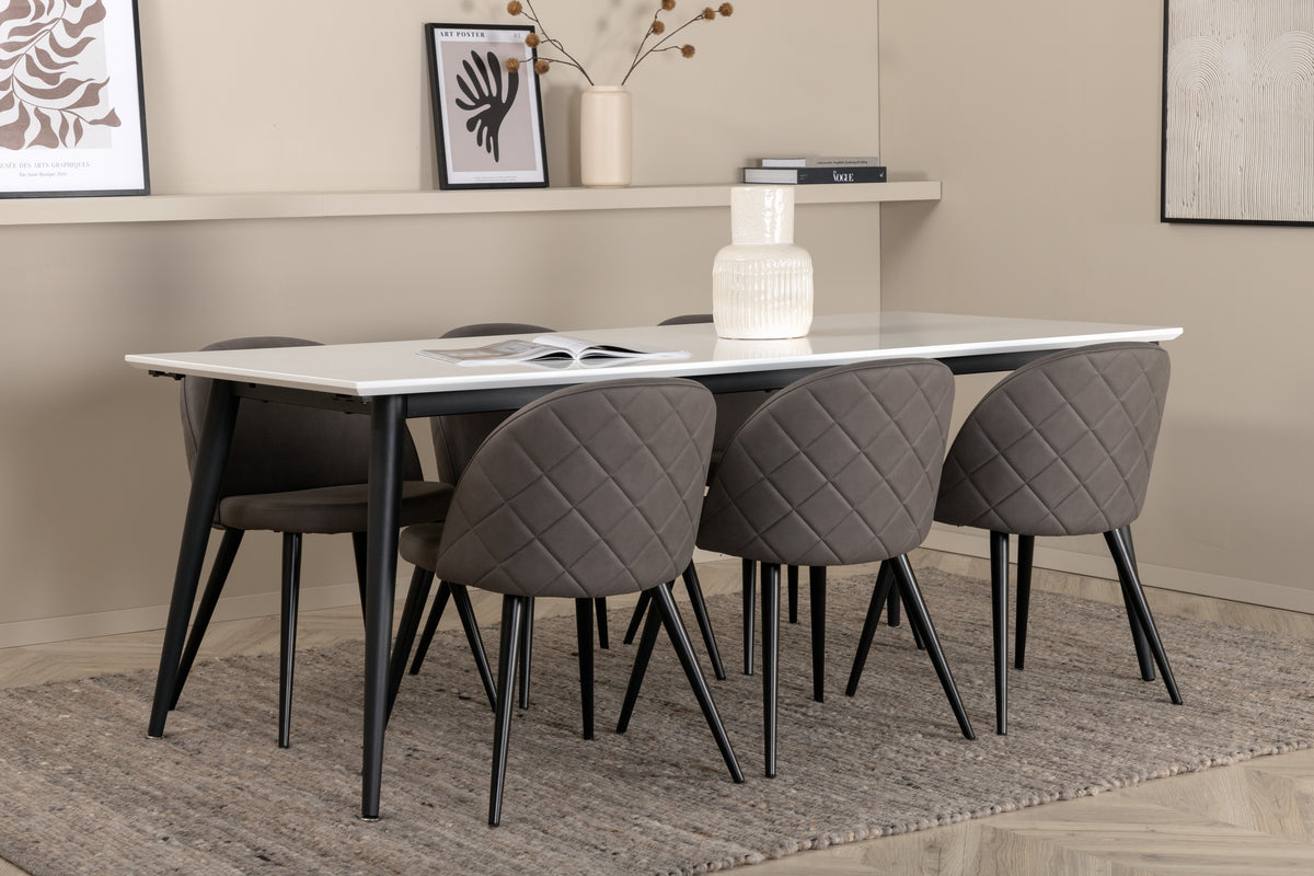 Venture Design Jimmy & Velvet Rektangulära Matbord 195 x 90 Vit + Matstolar 2-pack Grå