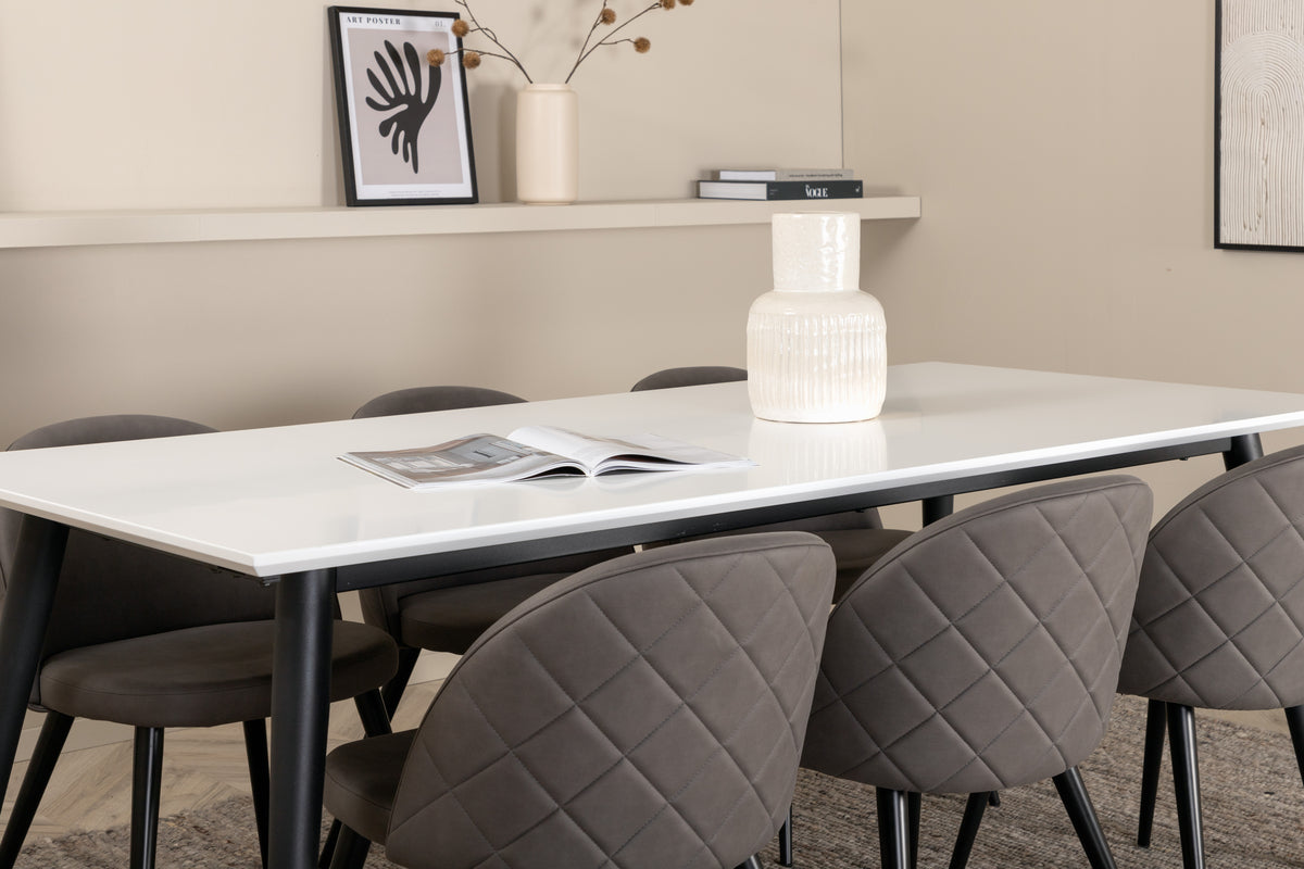 Venture Design Jimmy & Velvet Rektangulära Matbord 195 x 90 Vit + Matstolar 2-pack Grå