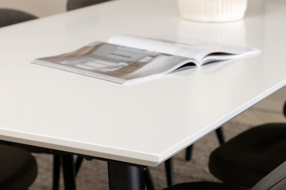 Venture Design Jimmy & Velvet Rektangulära Matbord 195 x 90 Vit + Matstolar 2-pack Grå