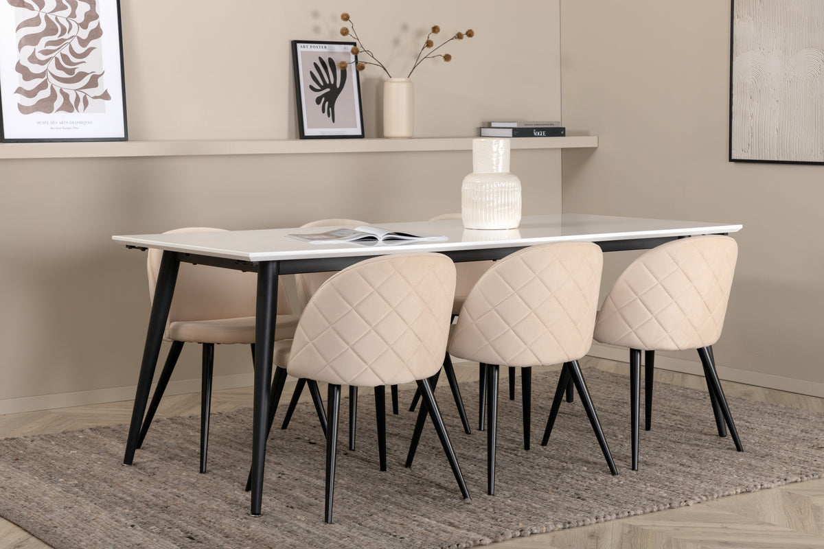 Venture Design Jimmy & Velvet Matbord 90 x 195 + Matstolar Beige