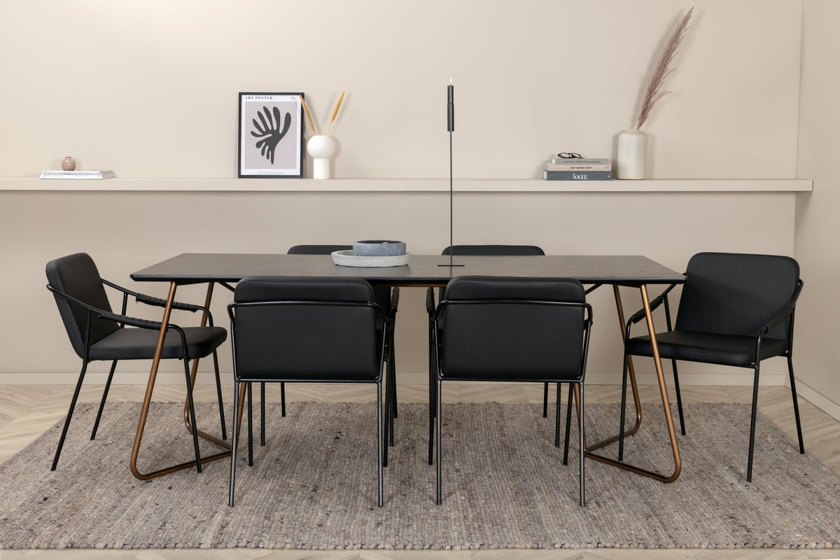 Venture Design Petra & Tvist Matbord 90x190 + Matstolar Svart