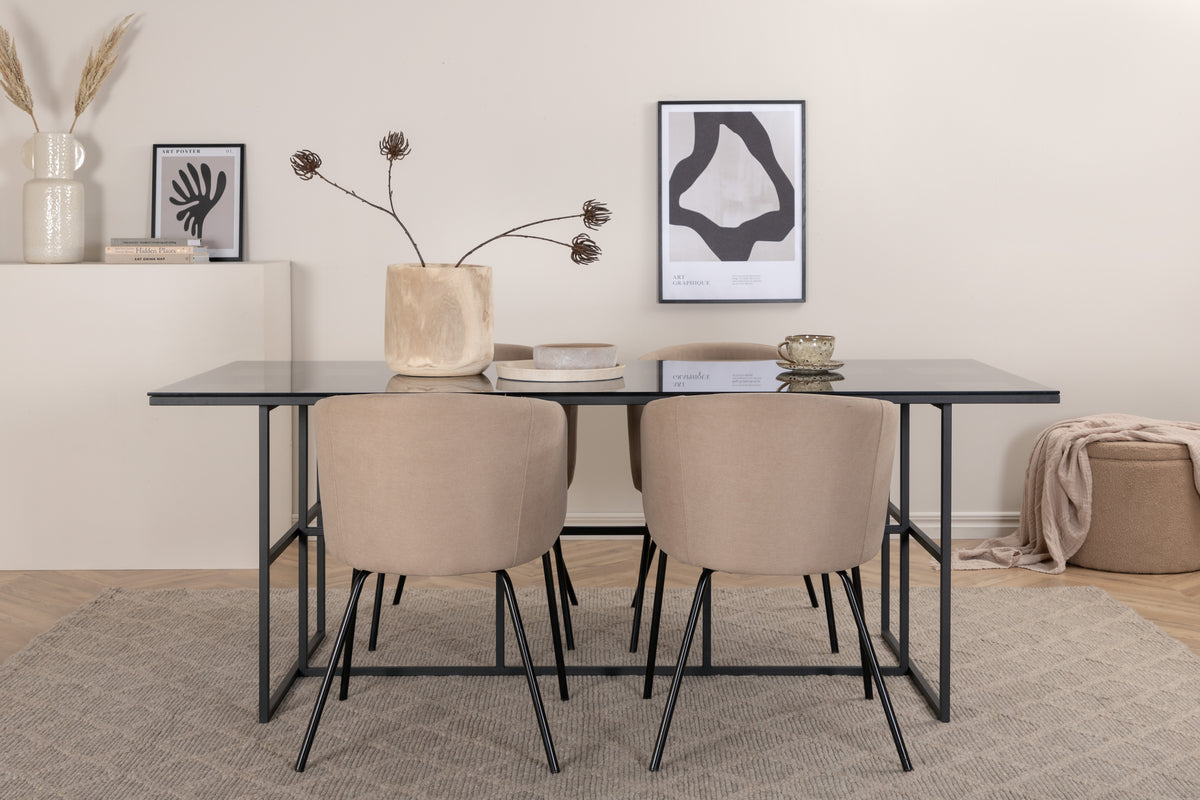 Venture Design Berit & Leif Matstolar Beige + Rektangulära Matbord 200 x 90 Svart