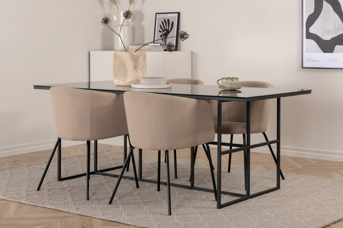 Venture Design Berit & Leif Matstolar Beige + Rektangulära Matbord 200 x 90 Svart