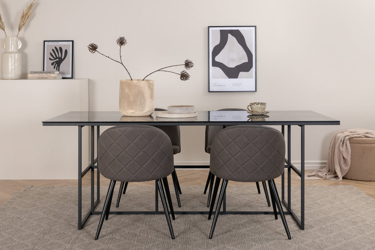 Venture Design Leif & Velvet Matbord 90x200 + Matstolar Grå