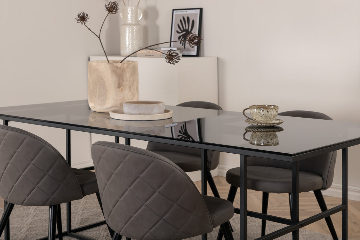 Venture Design Leif & Velvet Matbord 90x200 + Matstolar Grå