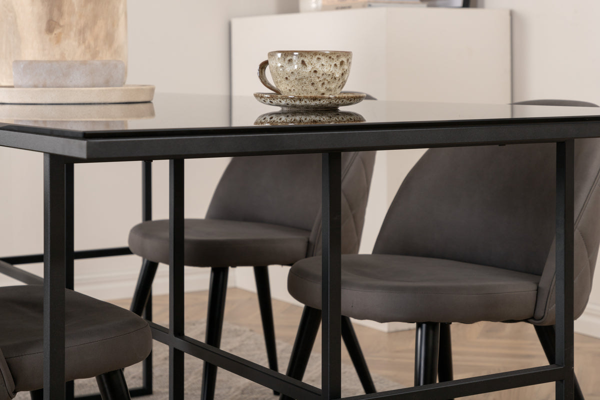 Venture Design Leif & Velvet Matbord 90x200 + Matstolar Grå