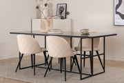 Venture Design Leif & Velvet Rektangulära Matbord 200 x 90 Svart + Matstolar 2-pack Beige