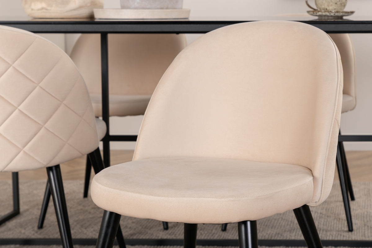 Venture Design Leif & Velvet Rektangulära Matbord 200 x 90 Svart + Matstolar 2-pack Beige