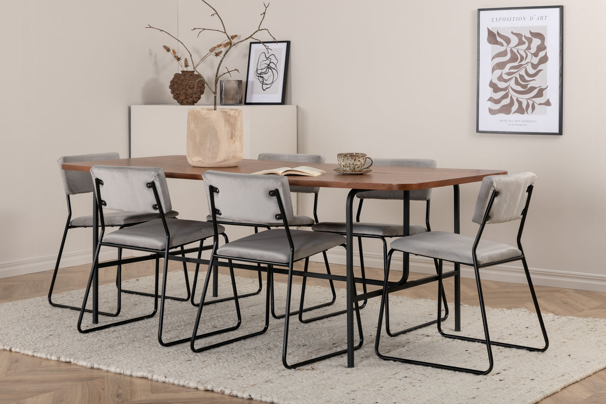 Venture Design Kenth & Uno Matstolar 2-pack Grå + Rektangulära Matbord 200 x 90 Natur