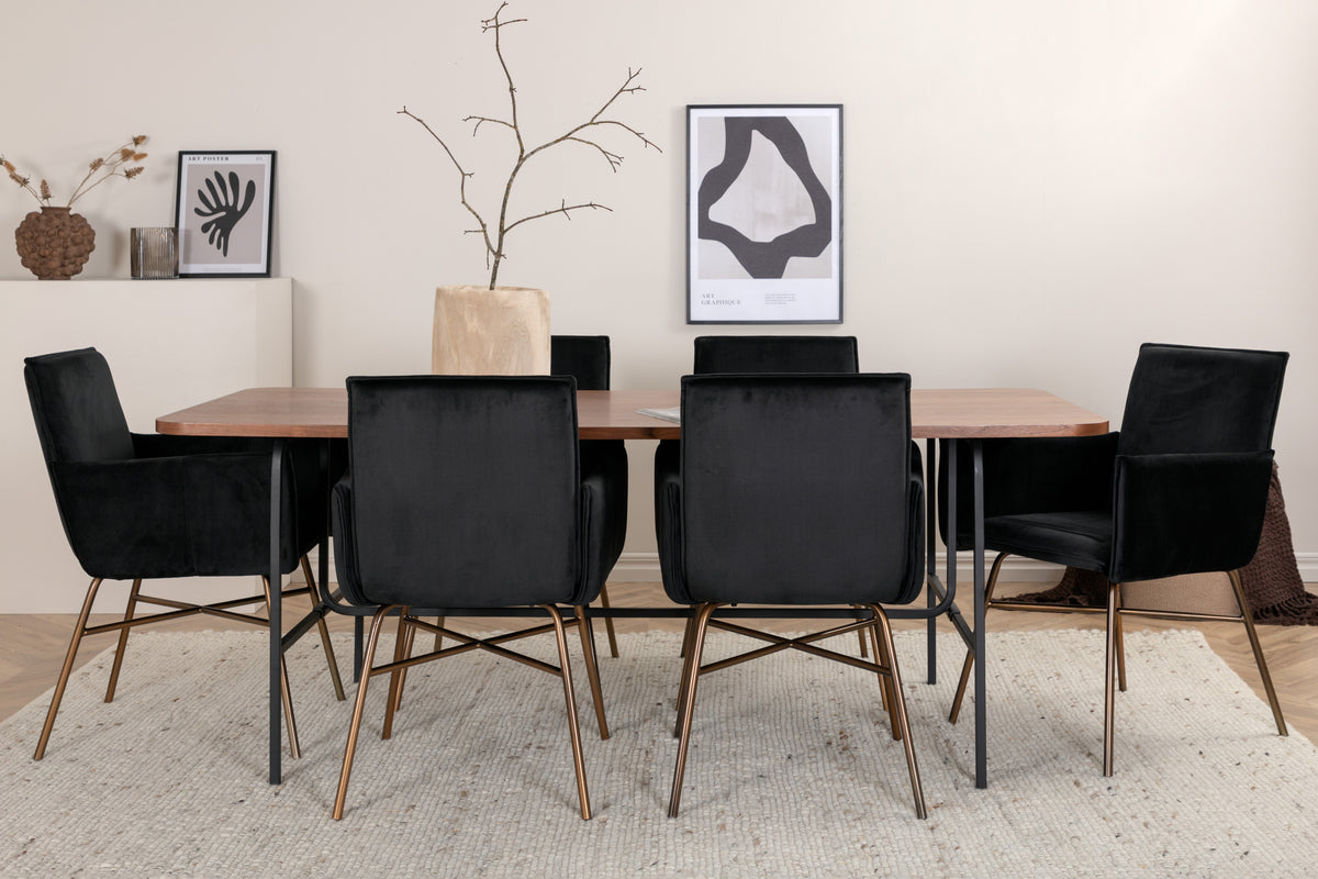 Venture Design Petra & Uno Matstolar Svart + Rektangulära Matbord 200 x 90 Natur