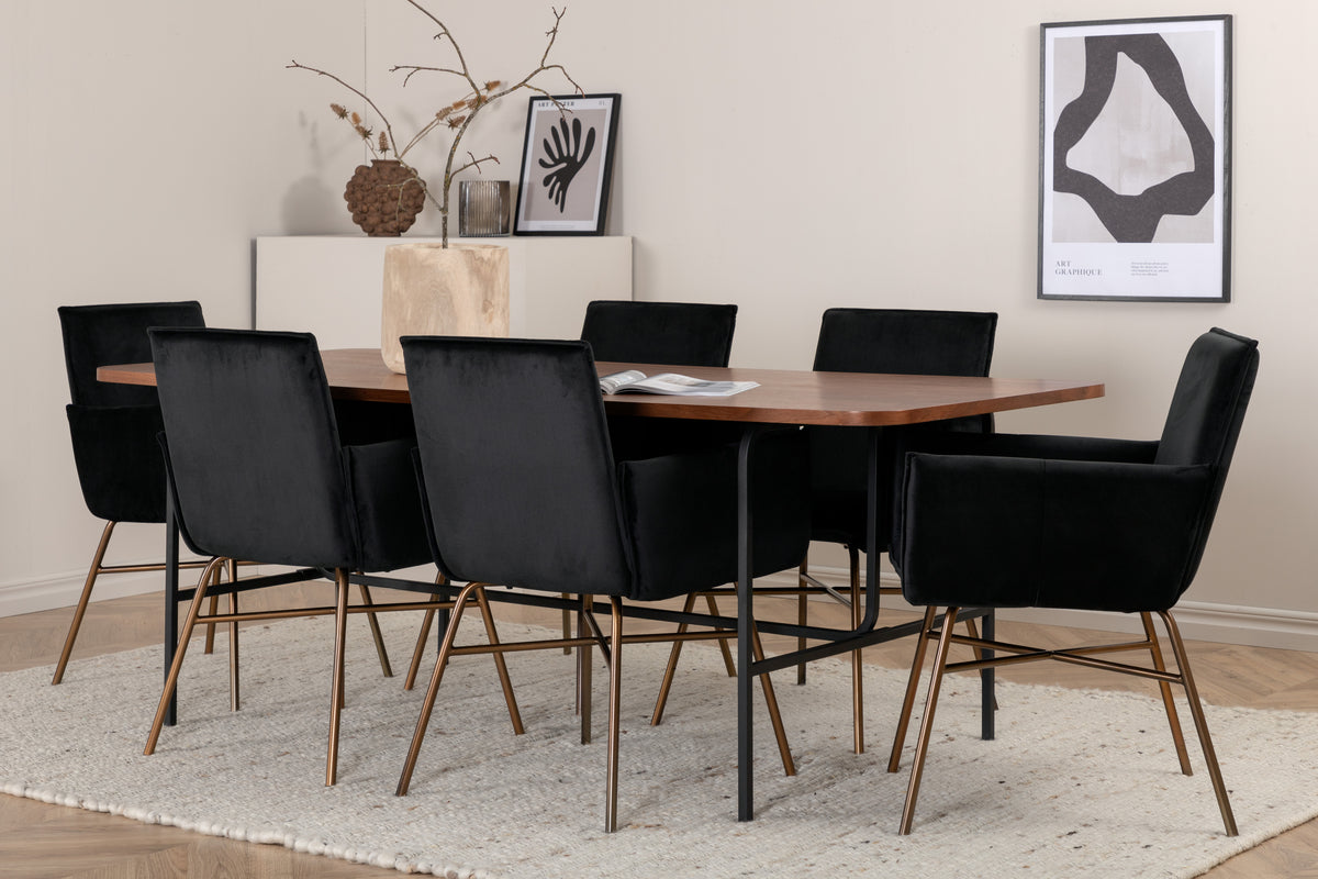 Venture Design Petra & Uno Matstolar Svart + Rektangulära Matbord 200 x 90 Natur