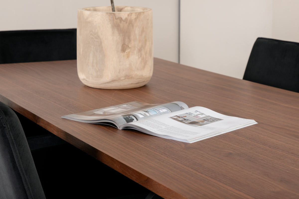 Venture Design Petra & Uno Matstolar Svart + Rektangulära Matbord 200 x 90 Natur