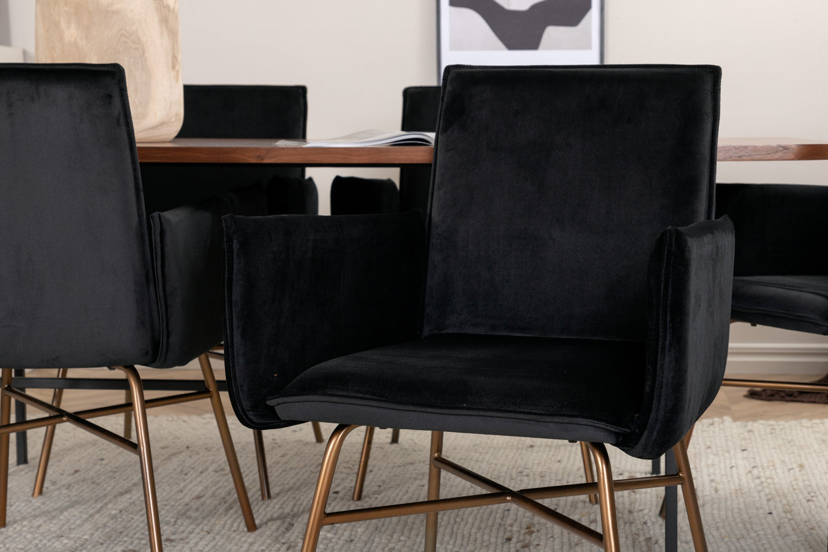 Venture Design Petra & Uno Matstolar Svart + Rektangulära Matbord 200 x 90 Natur