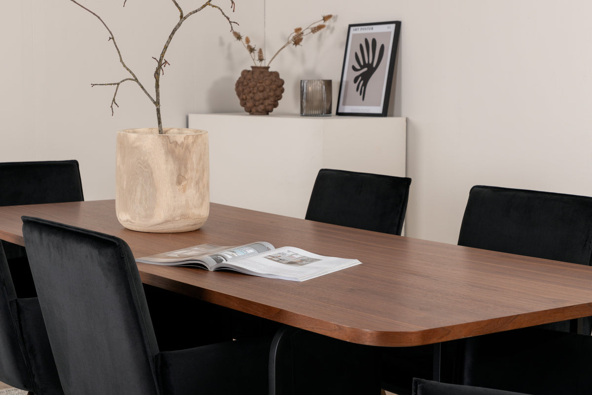Venture Design Petra & Uno Matstolar Svart + Rektangulära Matbord 200 x 90 Natur