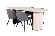 Venture Design Bianca & Velvet Ovala Matbord 200 x 90 Vitputsad + Matstolar 2-pack Grå