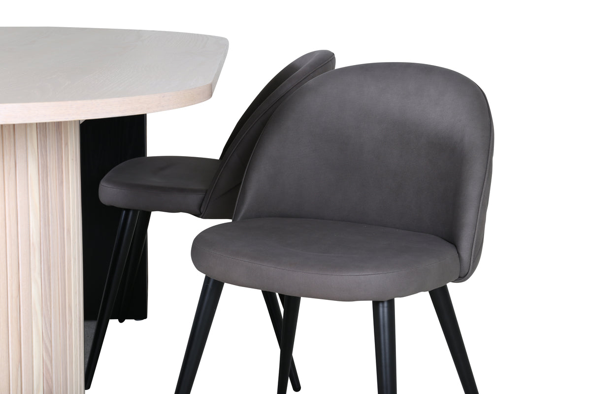 Venture Design Bianca & Velvet Ovala Matbord 200 x 90 Vitputsad + Matstolar 2-pack Grå