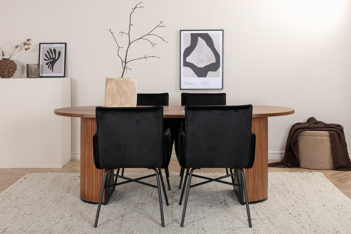 Venture Design Petra & Bianca Matstolar Svart + Matbord 90x200