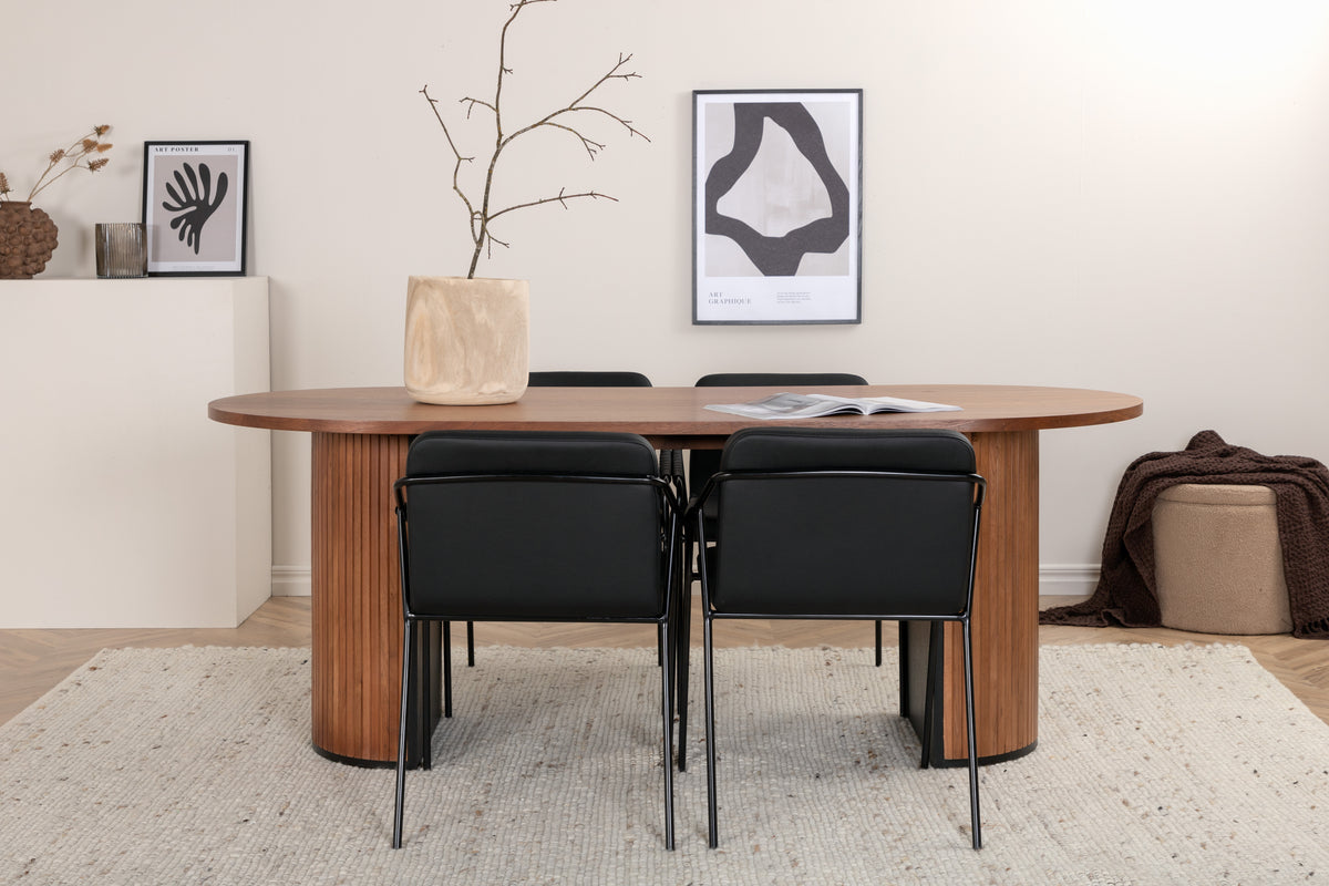 Venture Design Tvist & Bianca Matstolar 2-pack Svart + Ovala Matbord 200 x 90 Valnöt