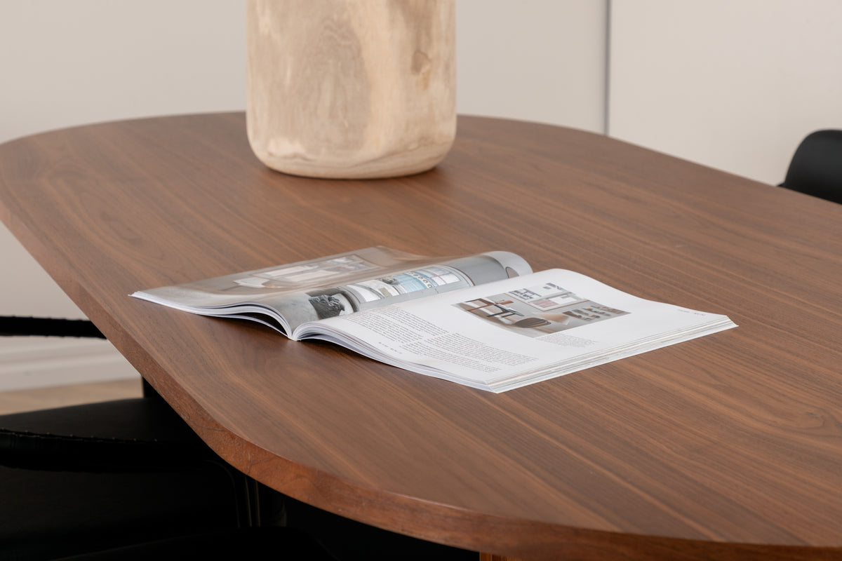 Venture Design Tvist & Bianca Matstolar 2-pack Svart + Ovala Matbord 200 x 90 Valnöt
