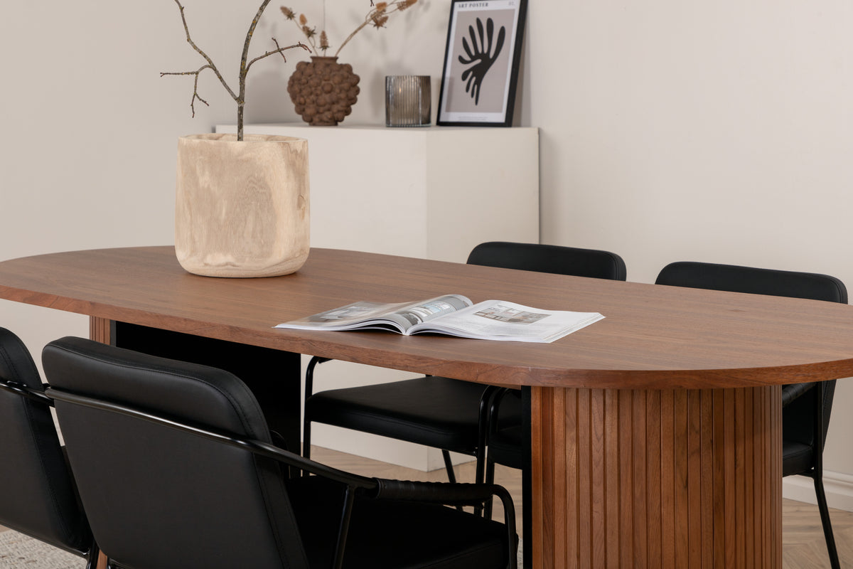 Venture Design Tvist & Bianca Matstolar 2-pack Svart + Ovala Matbord 200 x 90 Valnöt