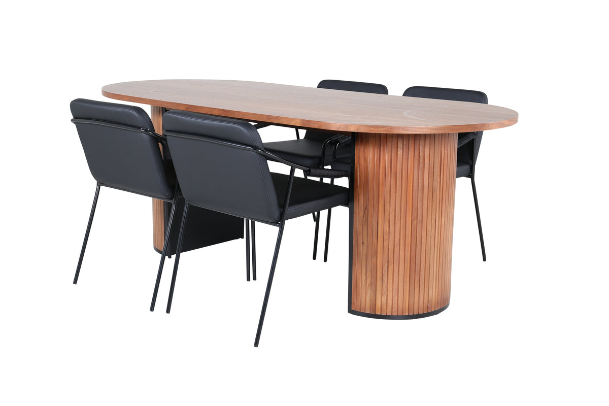 Venture Design Tvist & Bianca Matstolar 2-pack Svart + Ovala Matbord 200 x 90 Valnöt