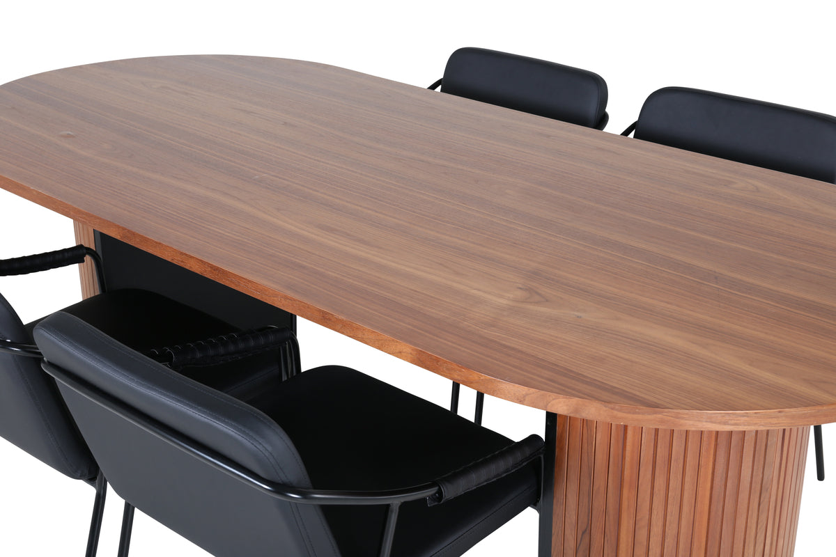 Venture Design Tvist & Bianca Matstolar 2-pack Svart + Ovala Matbord 200 x 90 Valnöt