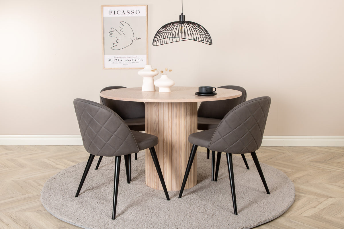 Venture Design Bianca & Velvet Matbord ⌀110 + Matstolar Grå