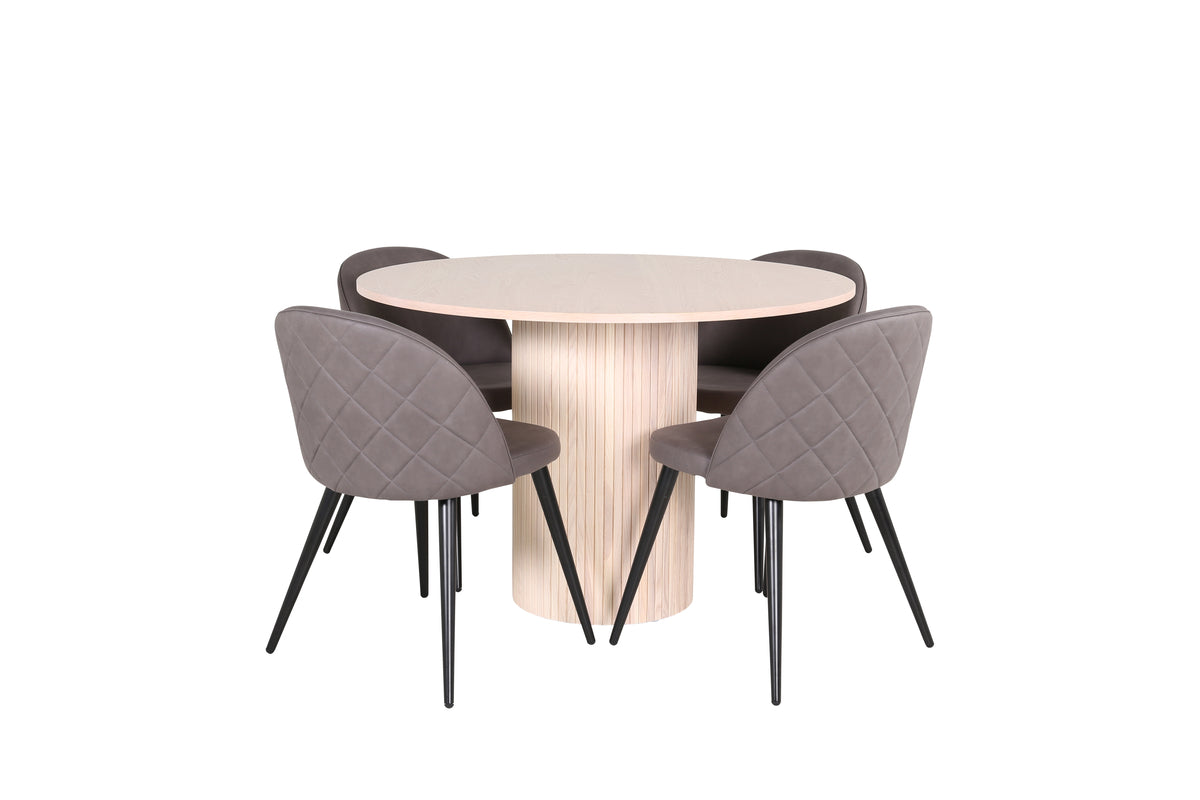 Venture Design Bianca & Velvet Matbord ⌀110 + Matstolar Grå
