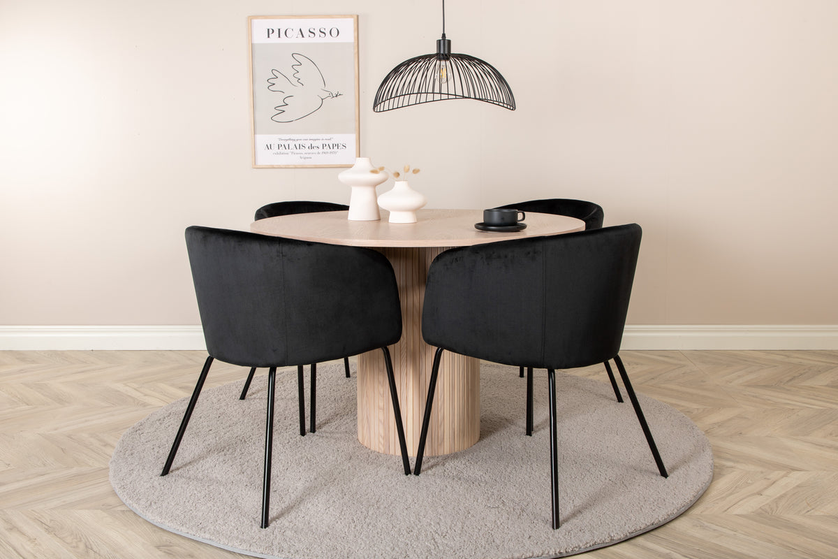 Venture Design Berit & Bianca Matstolar Svart + Runda Matbord ⌀110 Vitputsad