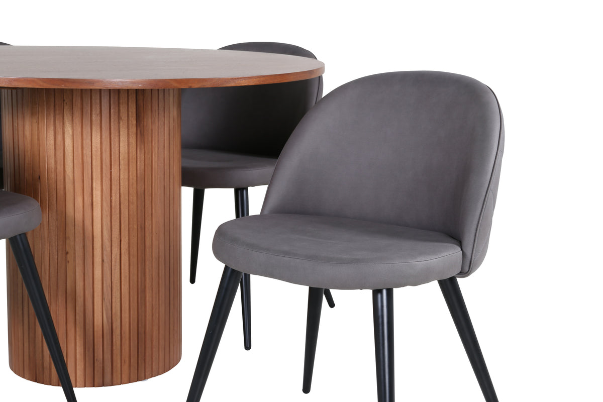 Venture Design Bianca & Velvet Matbord ⌀110 + Matstolar Grå