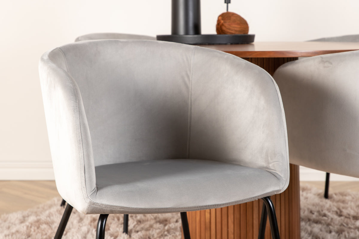 Venture Design Berit & Bianca Matstolar Grå + Runda Matbord ⌀110 Valnöt