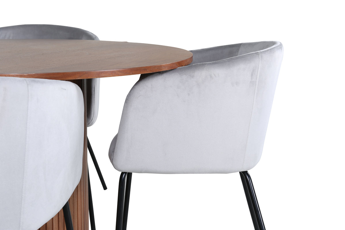 Venture Design Berit & Bianca Matstolar Grå + Runda Matbord ⌀110 Valnöt