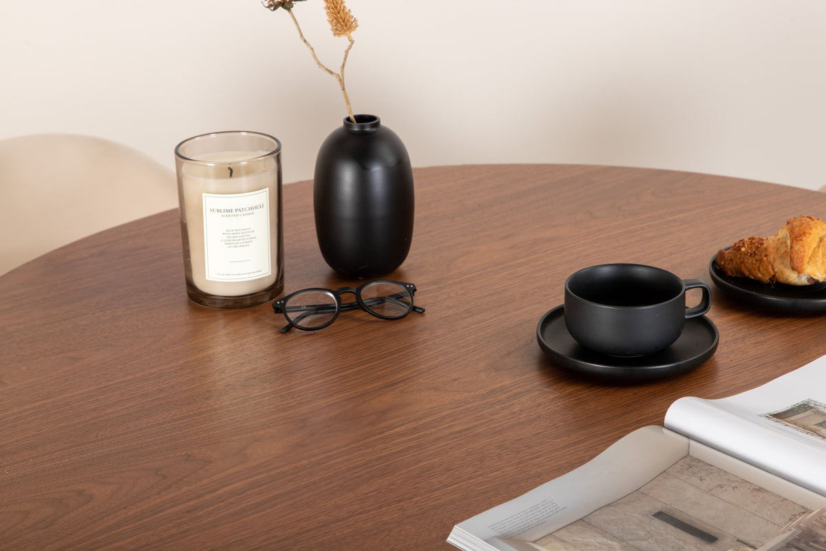 Venture Design Bianca & Velvet Runda Matbord ⌀110 Valnöt + Matstolar 2-pack Beige