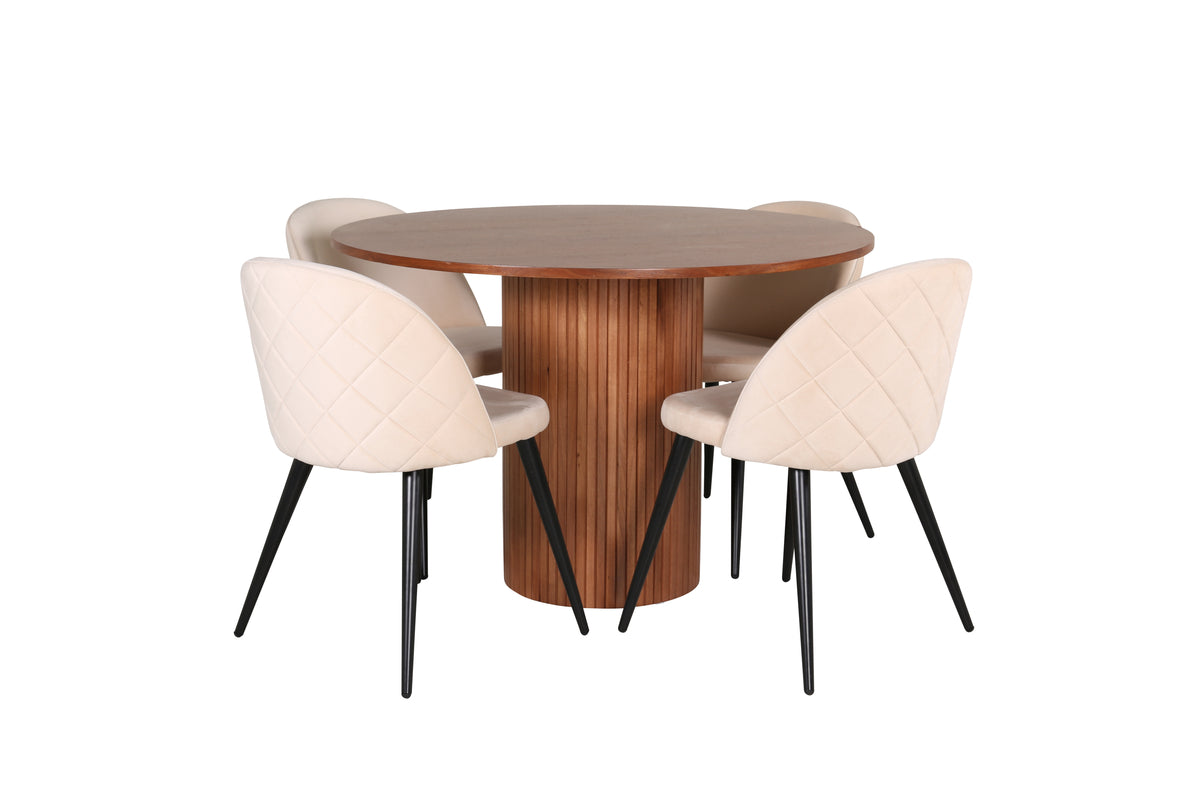 Venture Design Bianca & Velvet Runda Matbord ⌀110 Valnöt + Matstolar 2-pack Beige