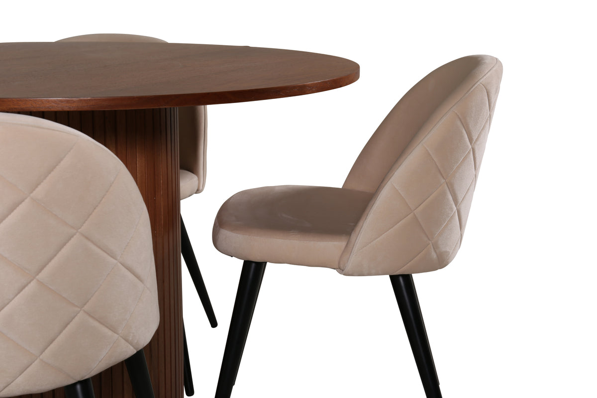 Venture Design Bianca & Velvet Runda Matbord ⌀110 Valnöt + Matstolar 2-pack Beige