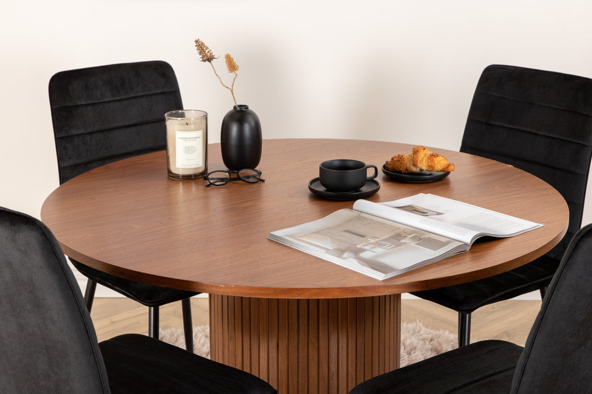 Venture Design Bianca & Windu Runda Matbord ⌀110 Valnöt + Matstolar 2-pack Svart