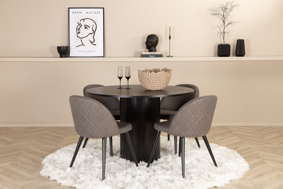 Venture Design Bianca & Velvet Matbord ⌀110 + Matstolar Grå