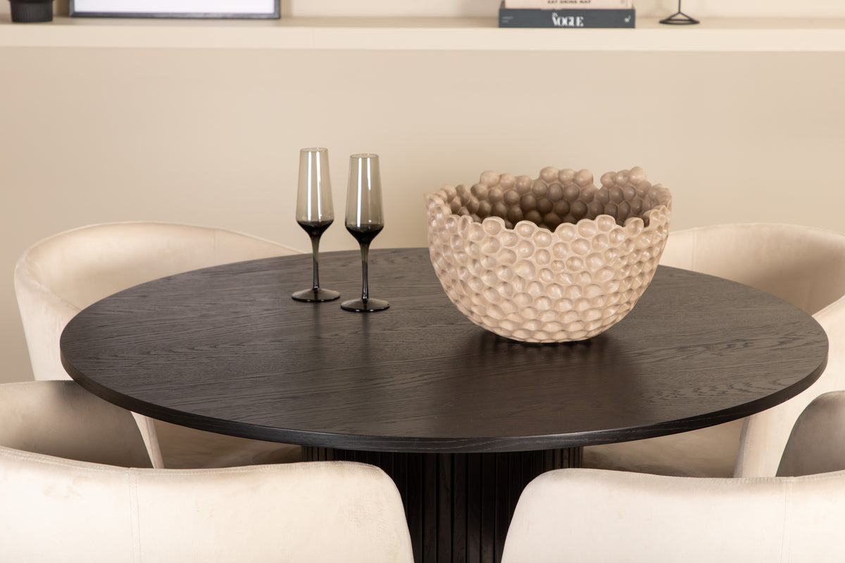 Venture Design Berit & Bianca Matstolar Beige + Runda Matbord ⌀110 Svart