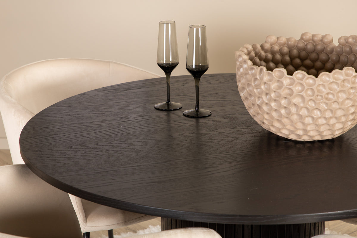 Venture Design Berit & Bianca Matstolar Beige + Runda Matbord ⌀110 Svart
