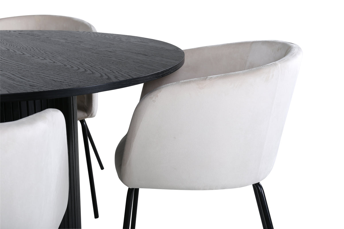 Venture Design Berit & Bianca Matstolar Beige + Runda Matbord ⌀110 Svart