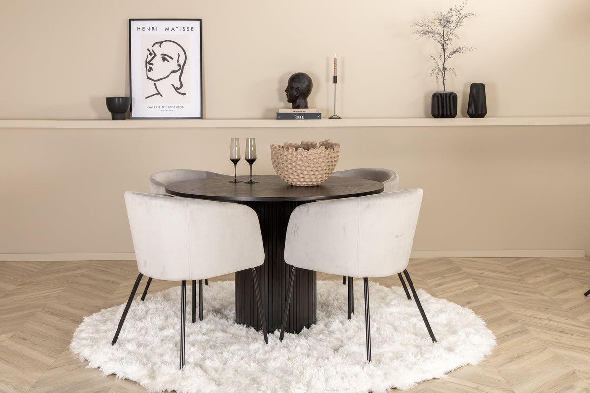 Venture Design Berit & Bianca Matstolar Grå + Runda Matbord ⌀110 Svart