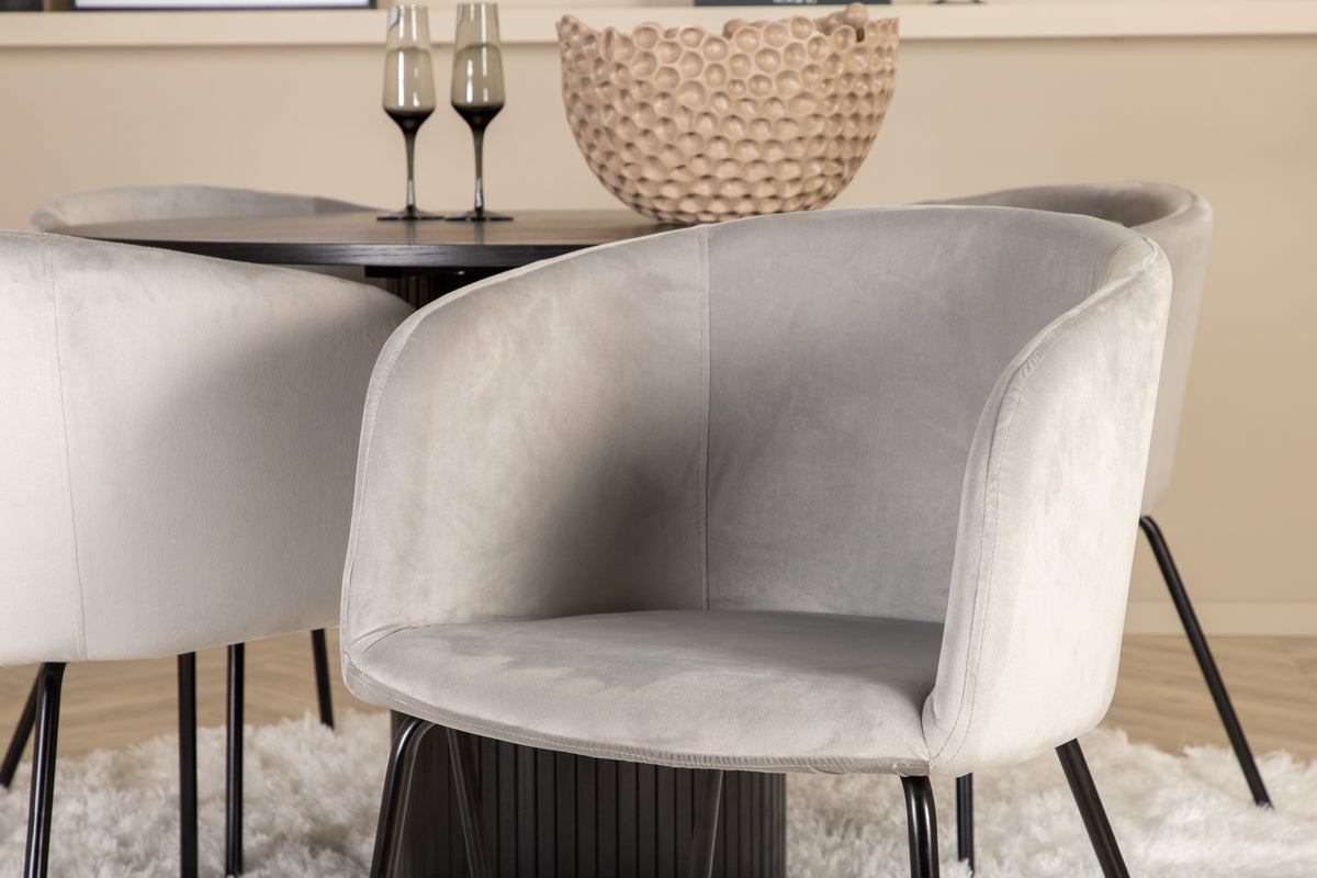 Venture Design Berit & Bianca Matstolar Grå + Runda Matbord ⌀110 Svart