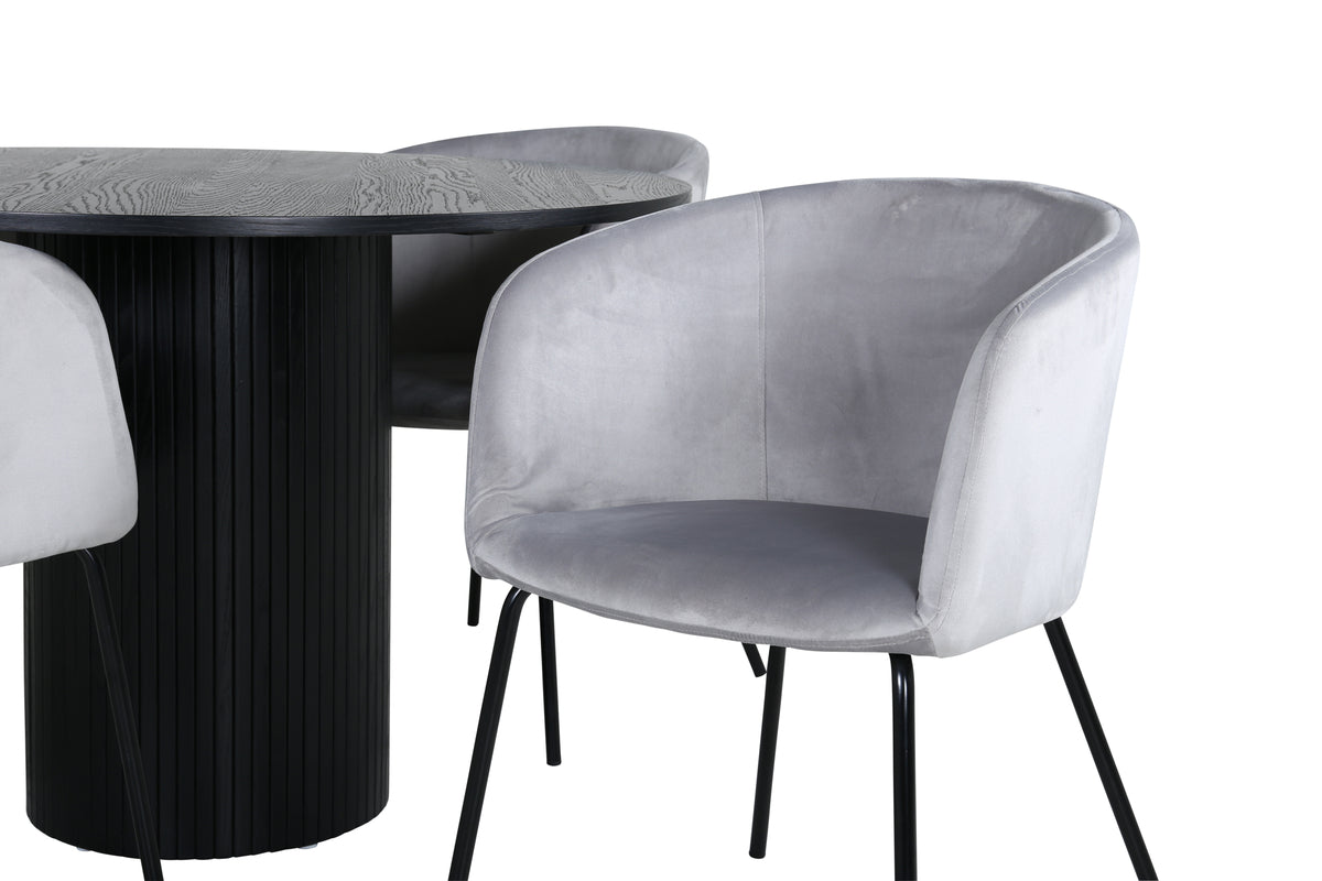 Venture Design Berit & Bianca Matstolar Grå + Runda Matbord ⌀110 Svart