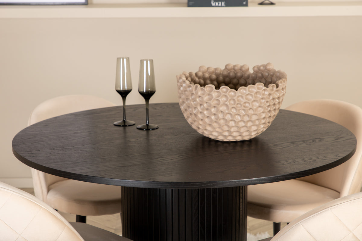 Venture Design Bianca & Velvet Matbord ⌀110 + Matstolar Beige