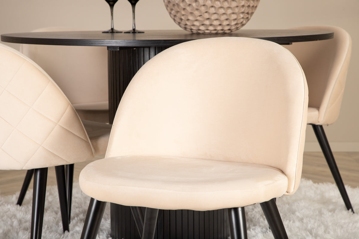 Venture Design Bianca & Velvet Matbord ⌀110 + Matstolar Beige