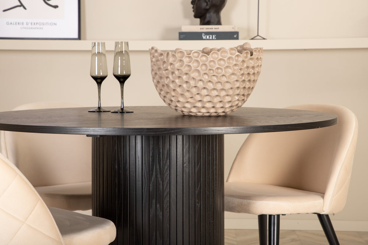 Venture Design Bianca & Velvet Matbord ⌀110 + Matstolar Beige