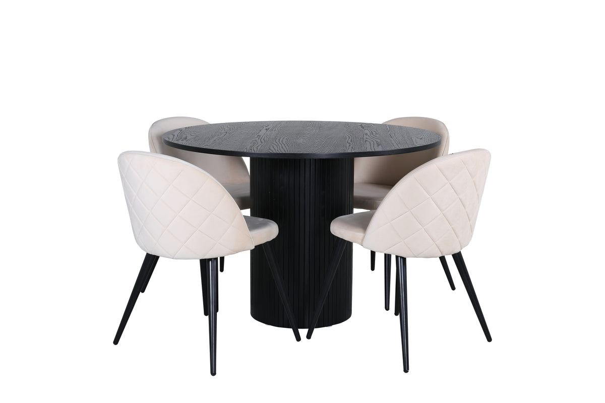 Venture Design Bianca & Velvet Matbord ⌀110 + Matstolar Beige