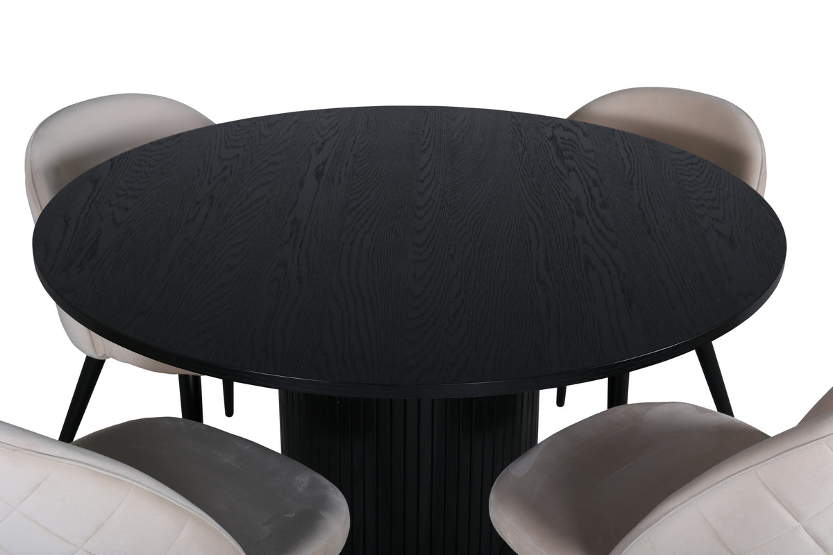 Venture Design Bianca & Velvet Matbord ⌀110 + Matstolar Beige