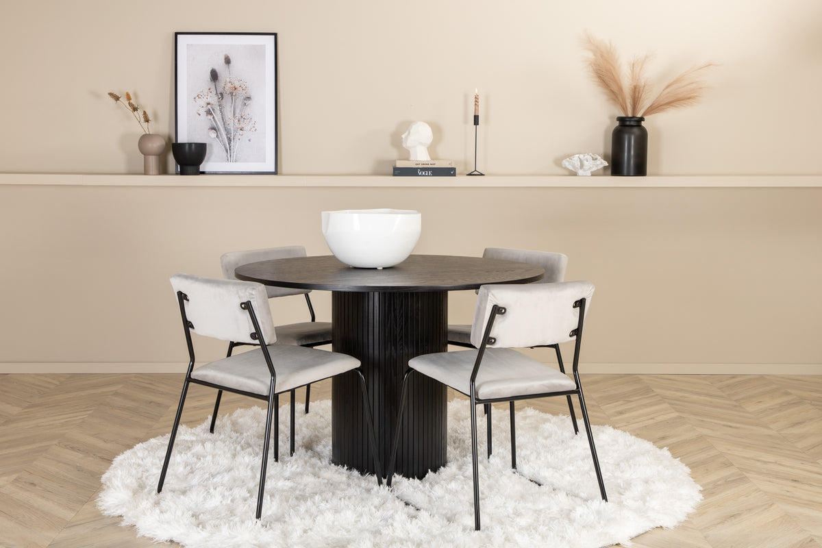 Venture Design Kenth & Bianca Matstolar 2-pack Grå + Runda Matbord ⌀110 Svart