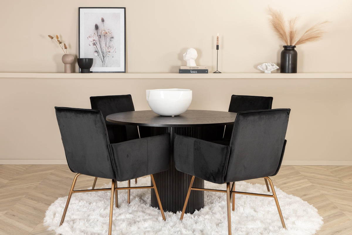 Venture Design Petra & Bianca Matstolar Svart + Runda Matbord ⌀110 Svart